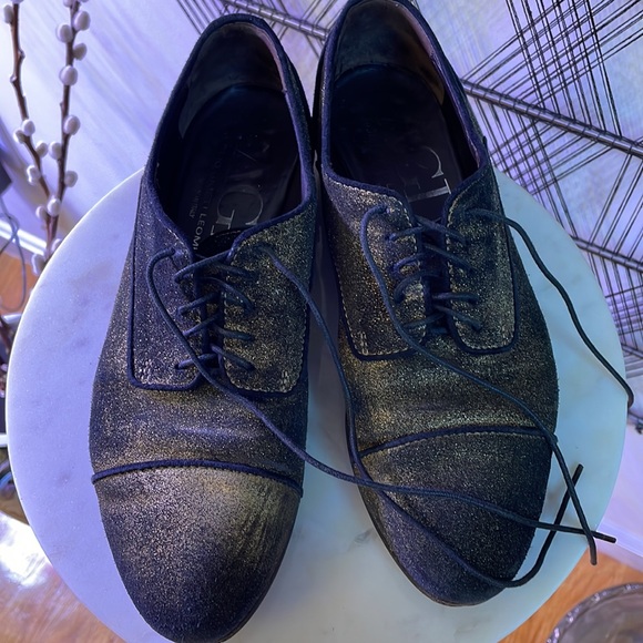 AGL black and distressed gold Leather Lace-Up Oxford Loafer Flats Menswear 6.5 - Picture 10 of 13